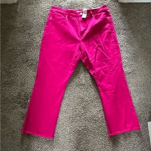 Vibrant Pink Denim Pants Frayed Edge